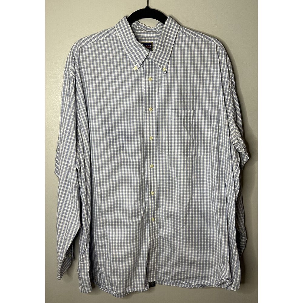 T Harris London Shirt Mens 18 34/35 Blue White Plaid‎ Long Sleeve Button Down